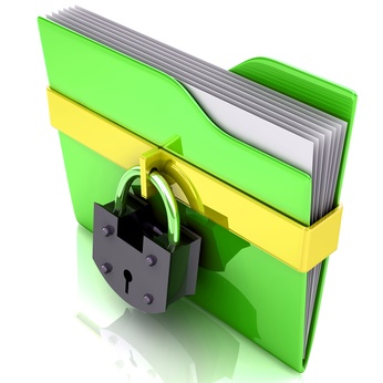 3D green folder and lock. Data security concept.