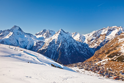 View over ski resort in French Alps