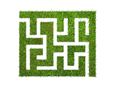 green grass maze, on green background. isolated on white and clipping path is included.