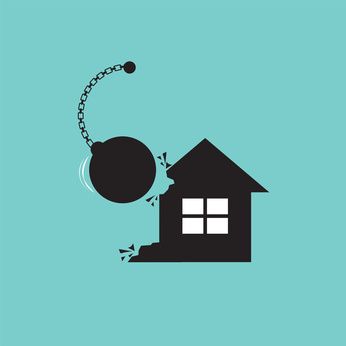 Demolition House By A Big Pendulum Vector Illustration