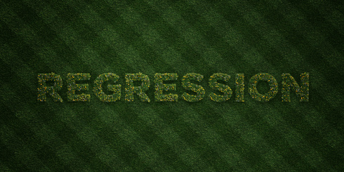 REGRESSION - fresh Grass letters with flowers and dandelions - 3D rendered royalty free stock image. Can be used for online banner ads and direct mailers.