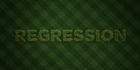 REGRESSION - fresh Grass letters with flowers and dandelions - 3D rendered royalty free stock image. Can be used for online banner ads and direct mailers.