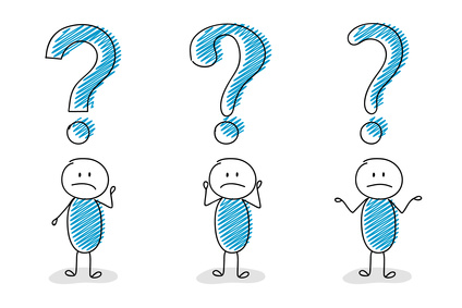 Question mark icon with confused stickman - collection. Vector.