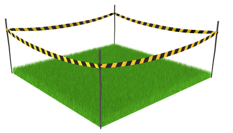 Green grass lawn square cordoned off, 3d illustration, horizontal, isolated