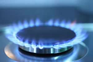 Gas burner flame on domestic kitchen range