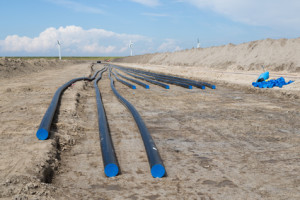 Digging of a big electricity cable trench for a big new windfarm in the Netherlands